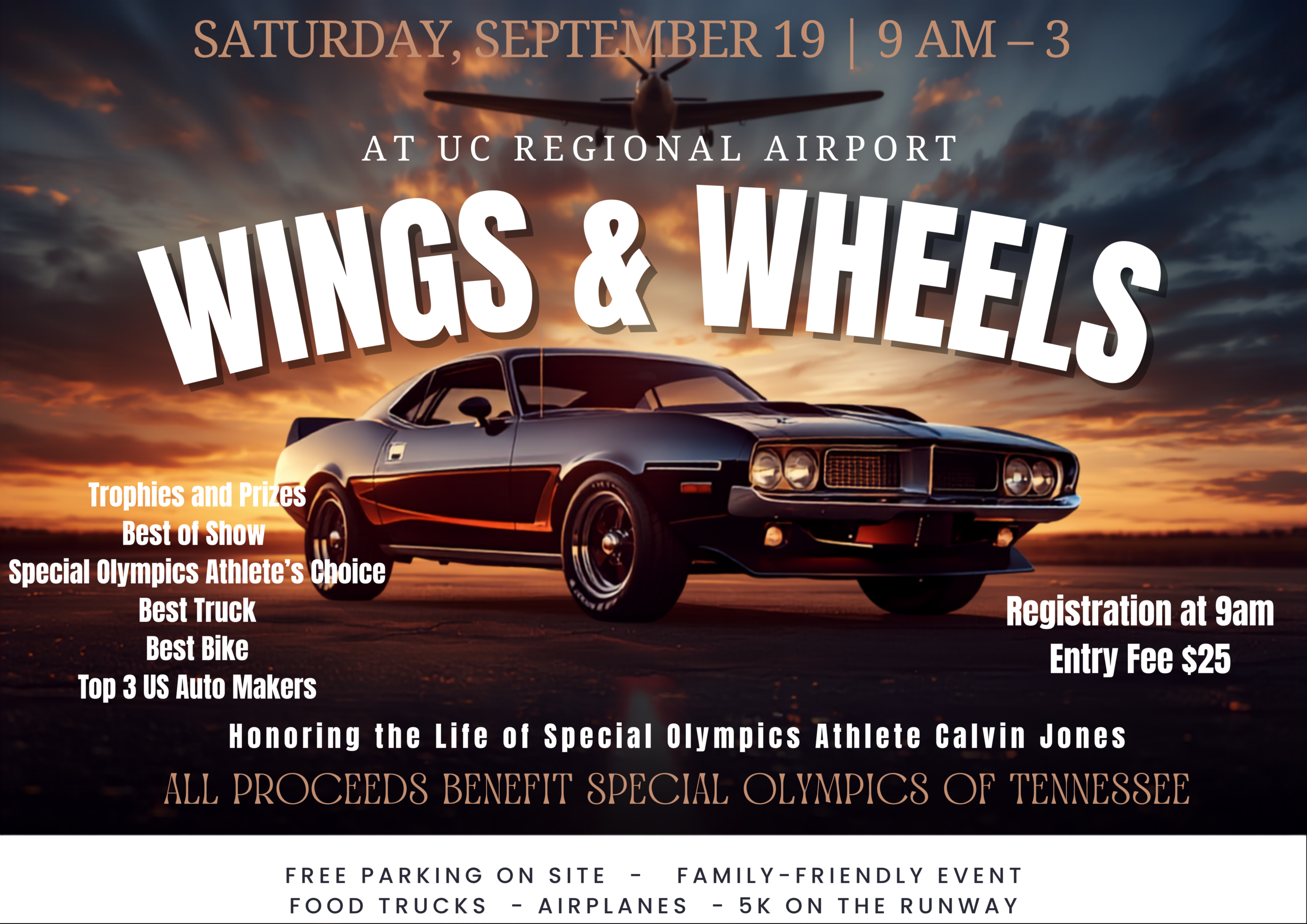 Wings and wheels poster with event information